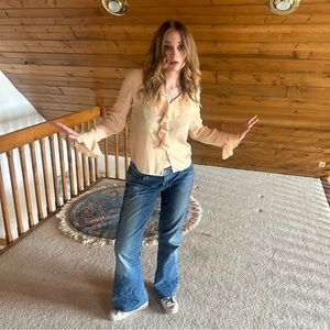 Ruffle tan vintage 1990s hippie blouse